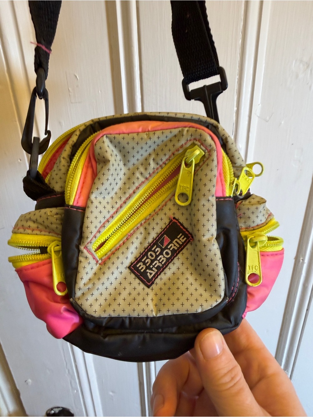 3505 Airborne Y2K Mini Crossbody Bag Pink Lime Green Gray Multi Pocket